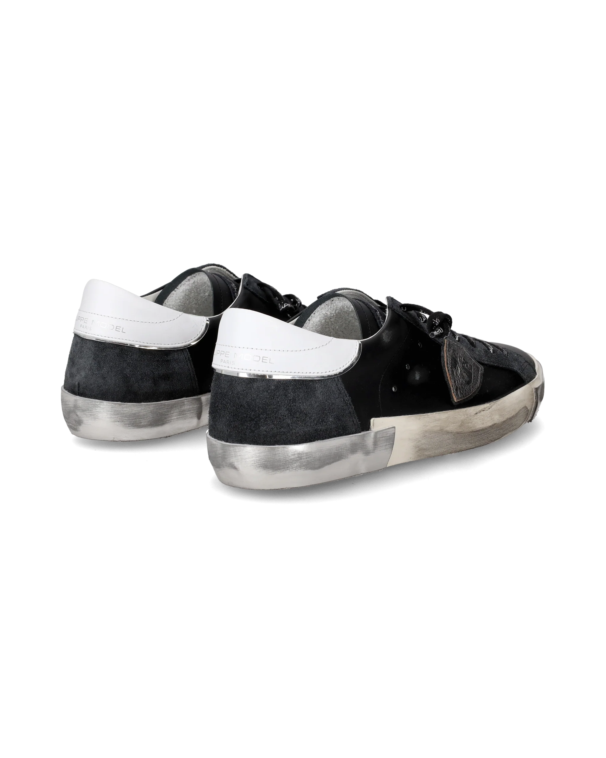 Men's Prsx Low-Top Sneakers in Leather, Black Silver - Image 3
