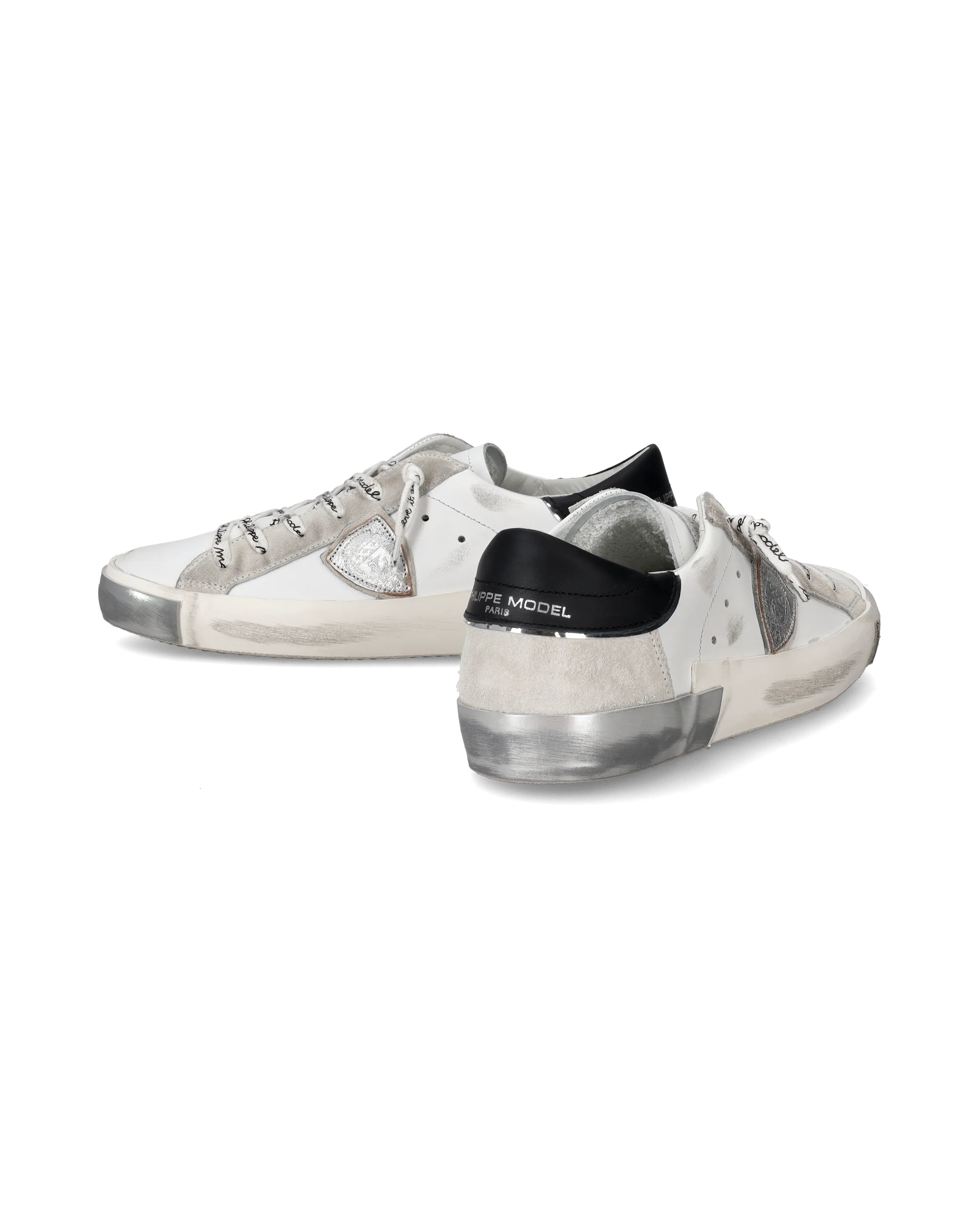 Women's Prsx Low-Top Sneakers in Leather with dirt marks, Silver White - Image 6