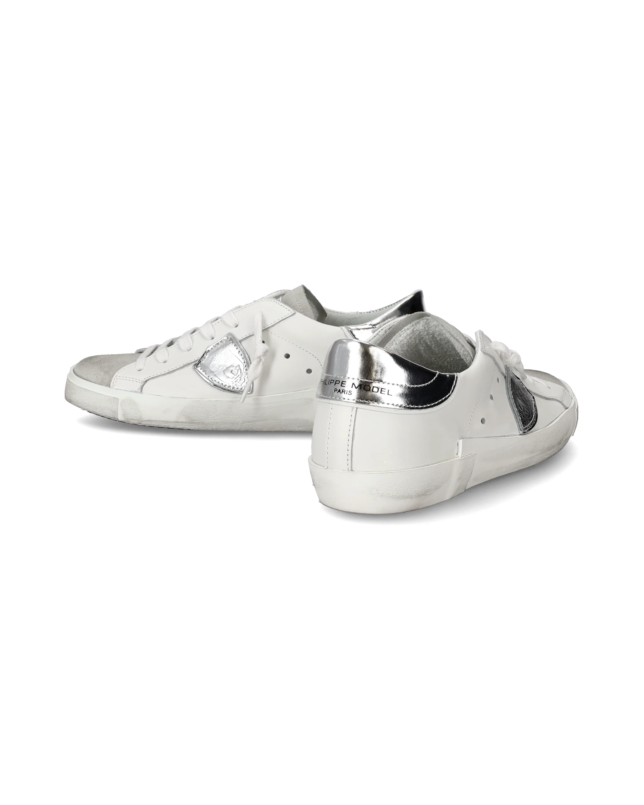 Women's Prsx Low-Top Sneakers in Leather with metallic touches, Silver White - Image 6