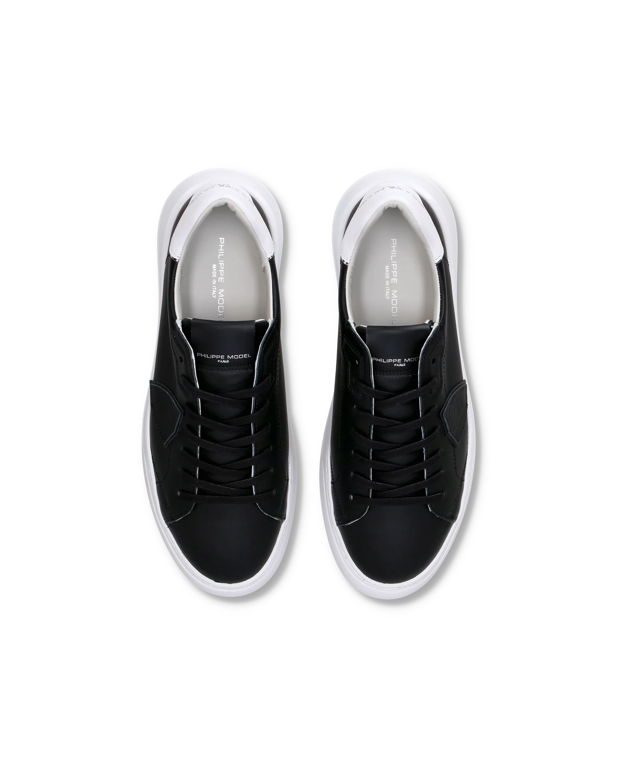 Men's Temple Low-Top Sneakers in Leather, Black White - Image 4