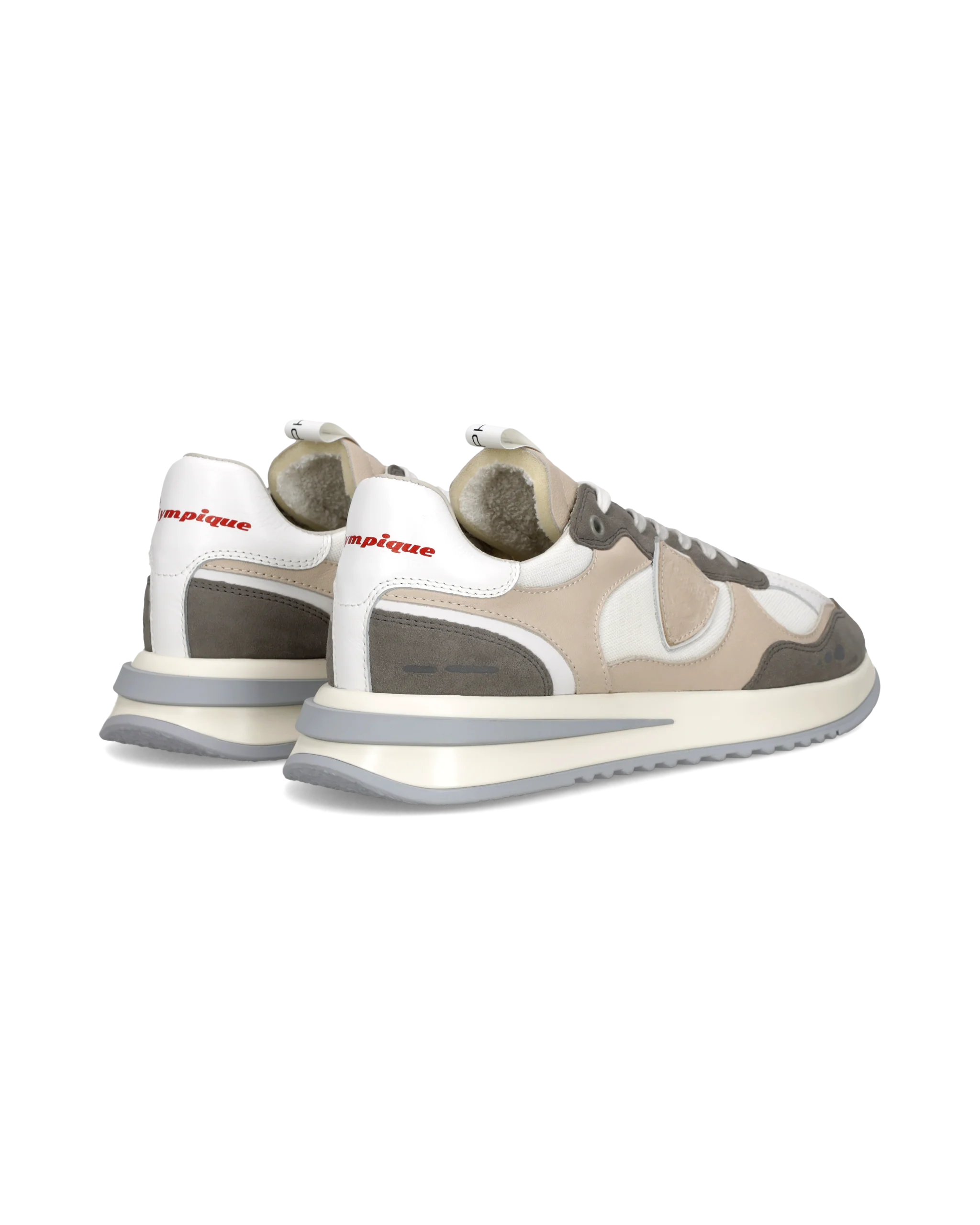 Sneakers Olympique Men, White Anthracite Beige - Image 3