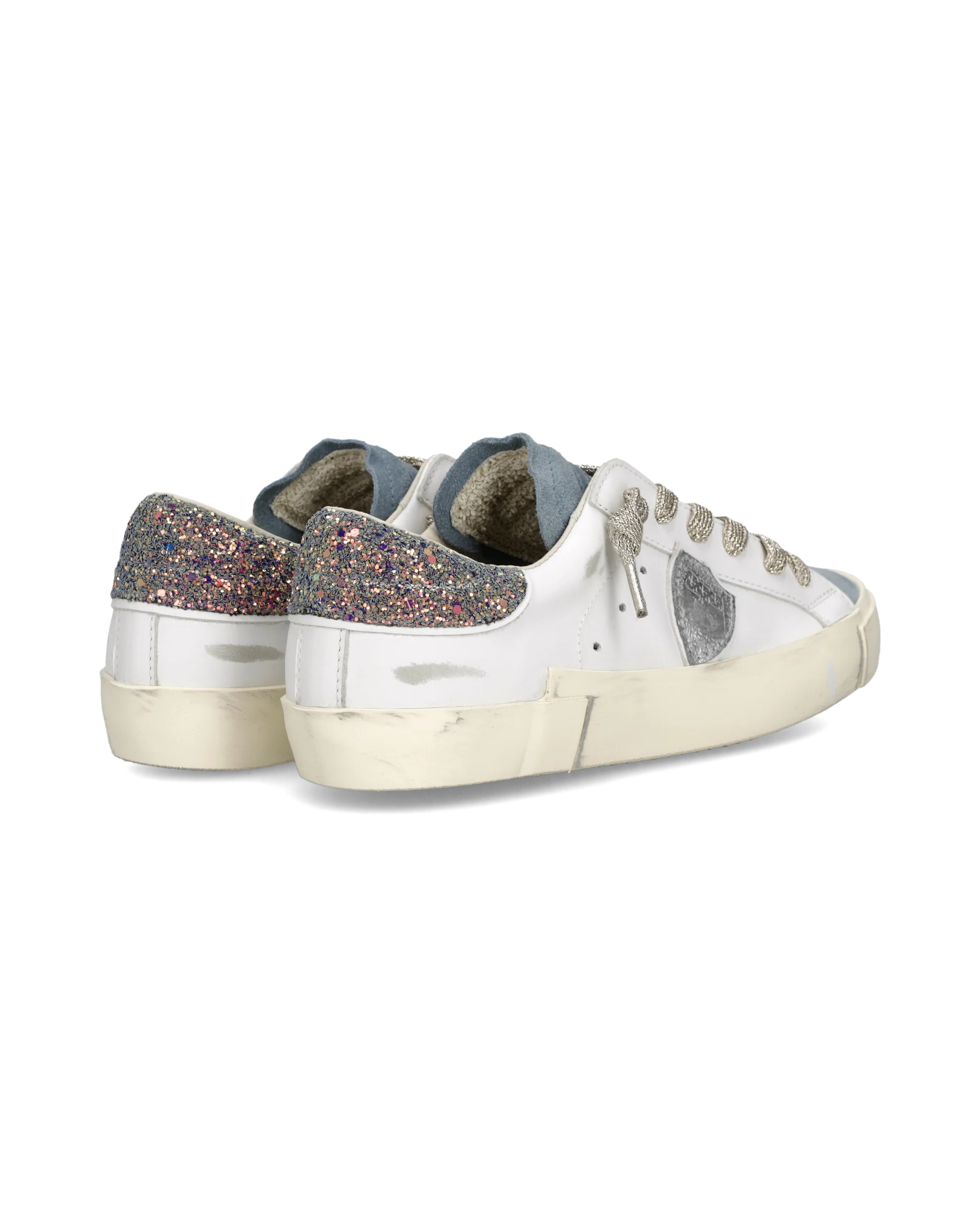 Sneakers Prsx Women with Glitter heel tab, White Blue - Image 3