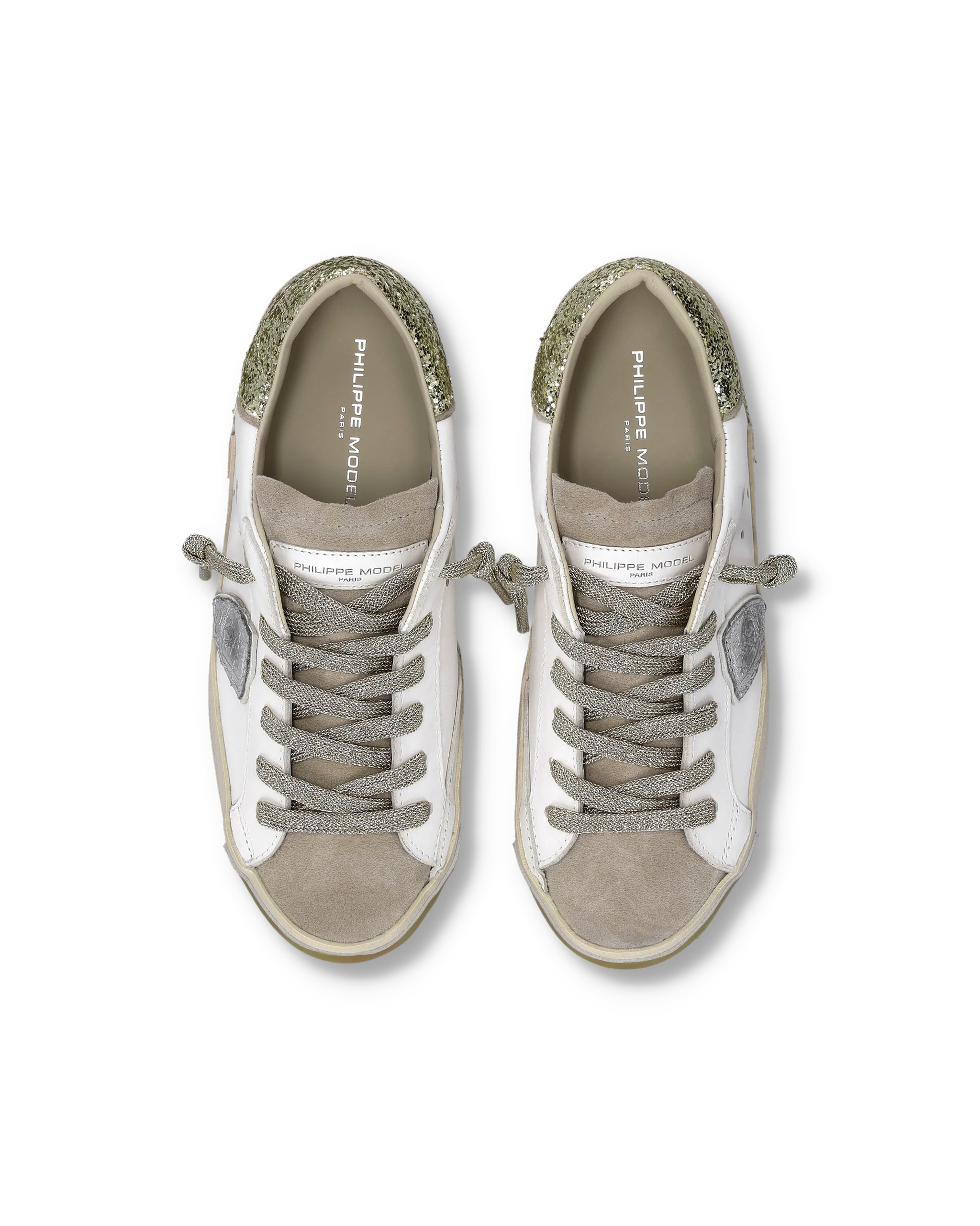 Sneakers Prsx Women with Glitter heel tab, White Gold - Image 4
