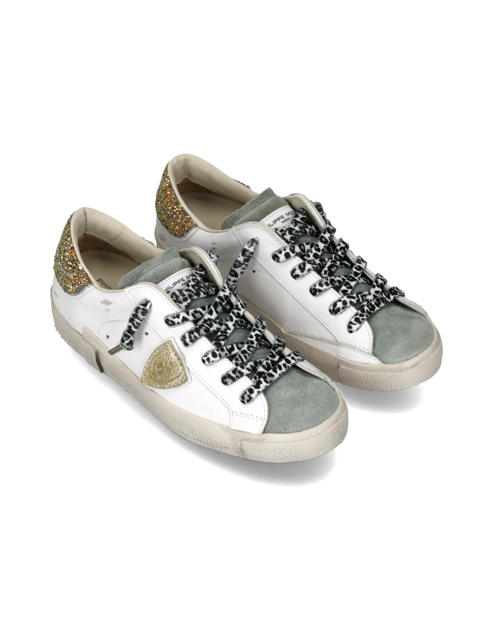 Sneakers Prsx Women with Glitter heel tab, White Light Blue Gold - Image 2