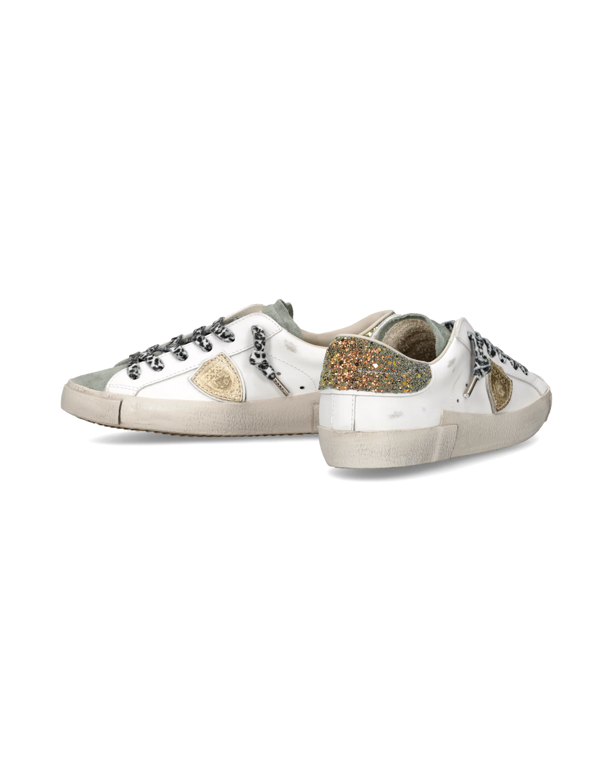Sneakers Prsx Women with Glitter heel tab, White Light Blue Gold - Image 6
