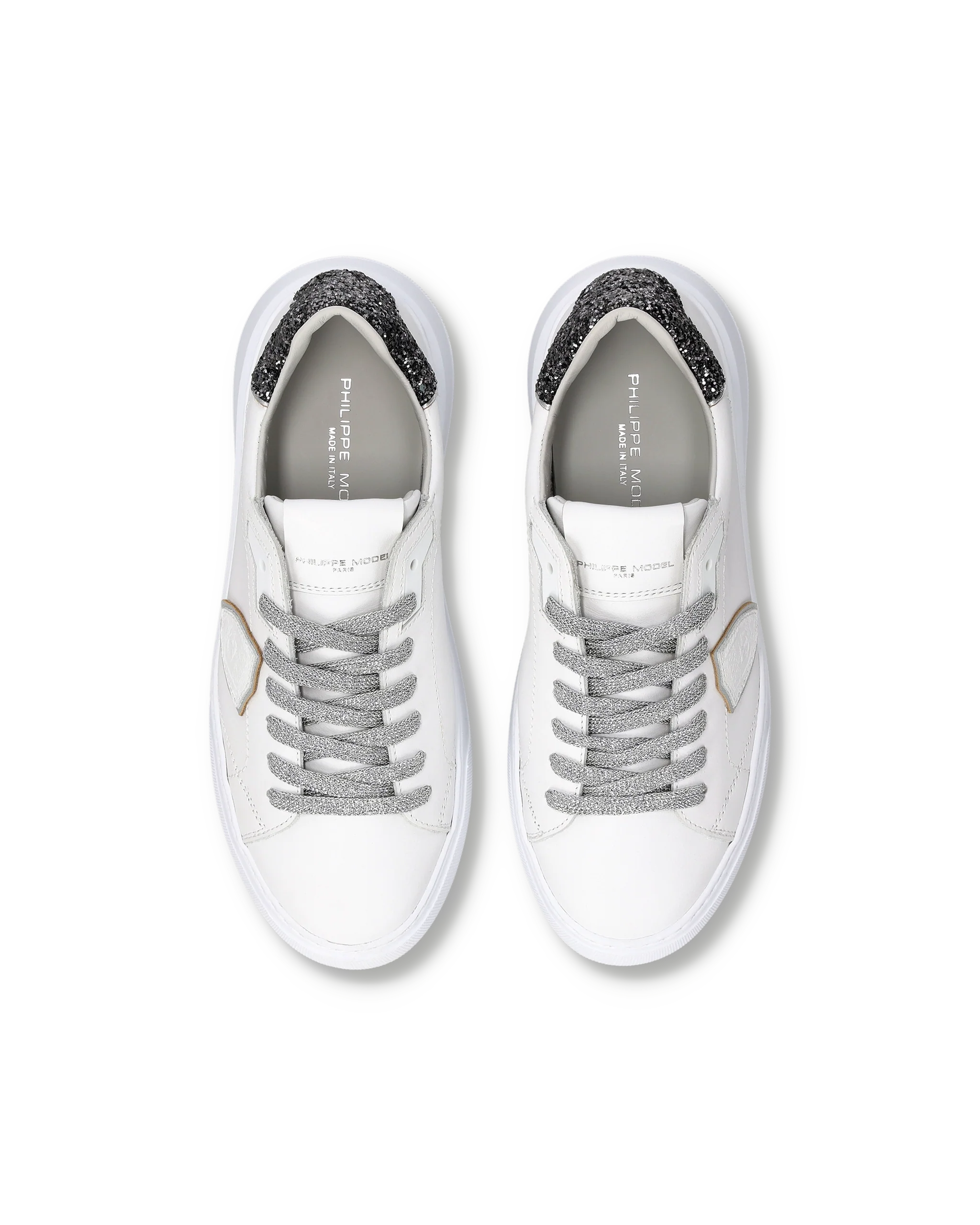 Sneakers Temple Women with glitter heel tab, White Black - Image 4