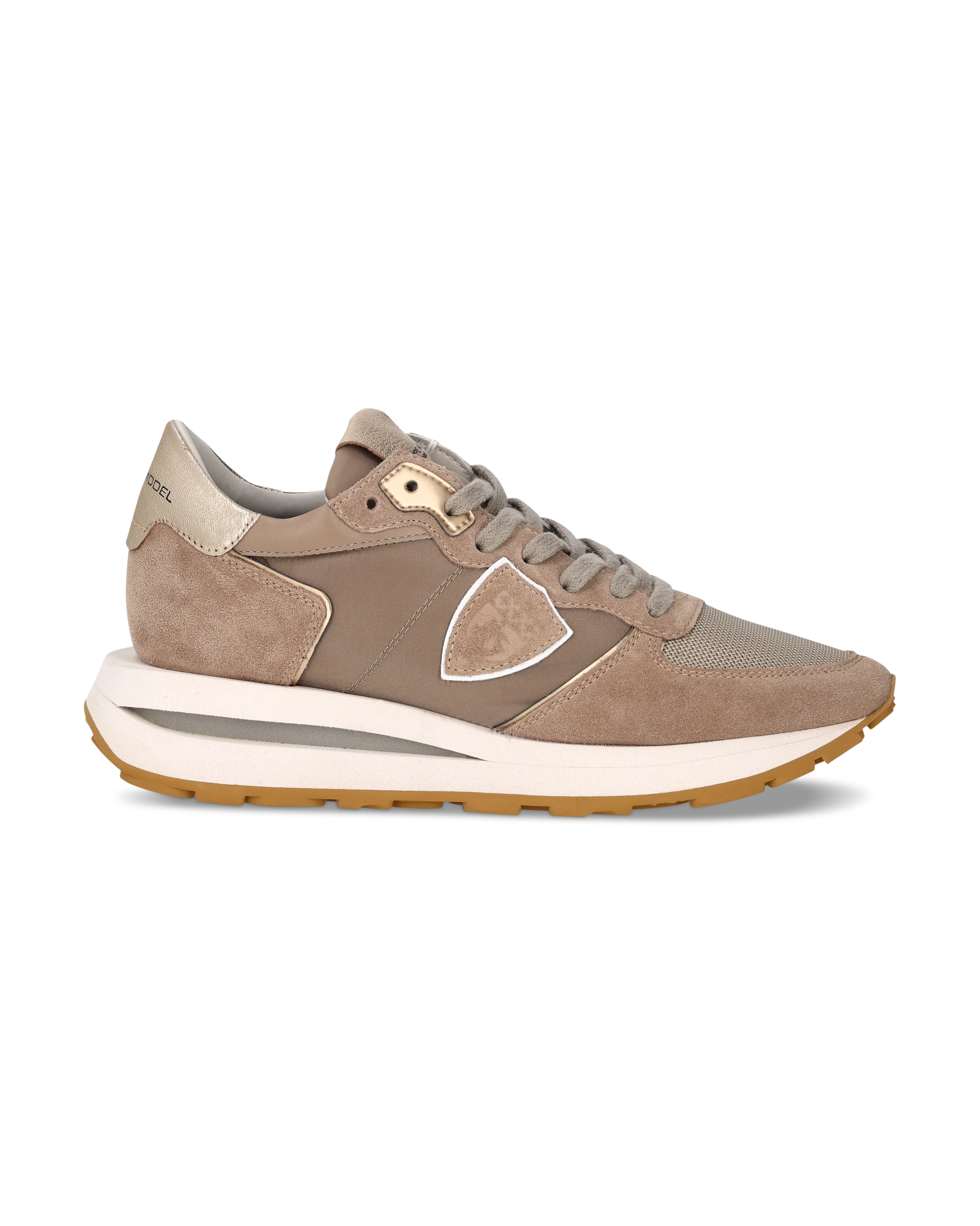 Sneakers Tropez Haute Running Women with metallic leather, Beige