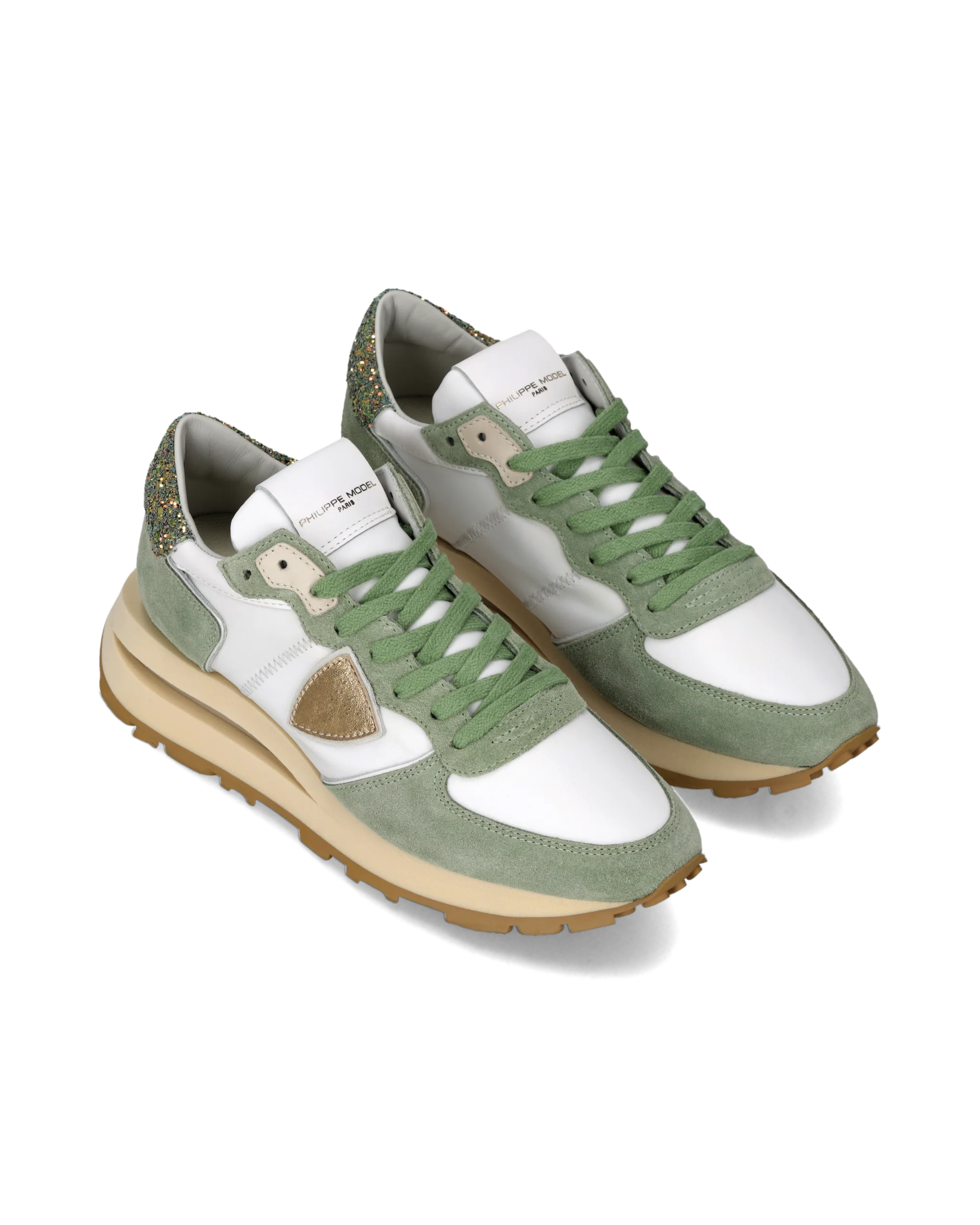 Sneakers Tropez Haute Women with glitter heel tab, White Green - Image 2