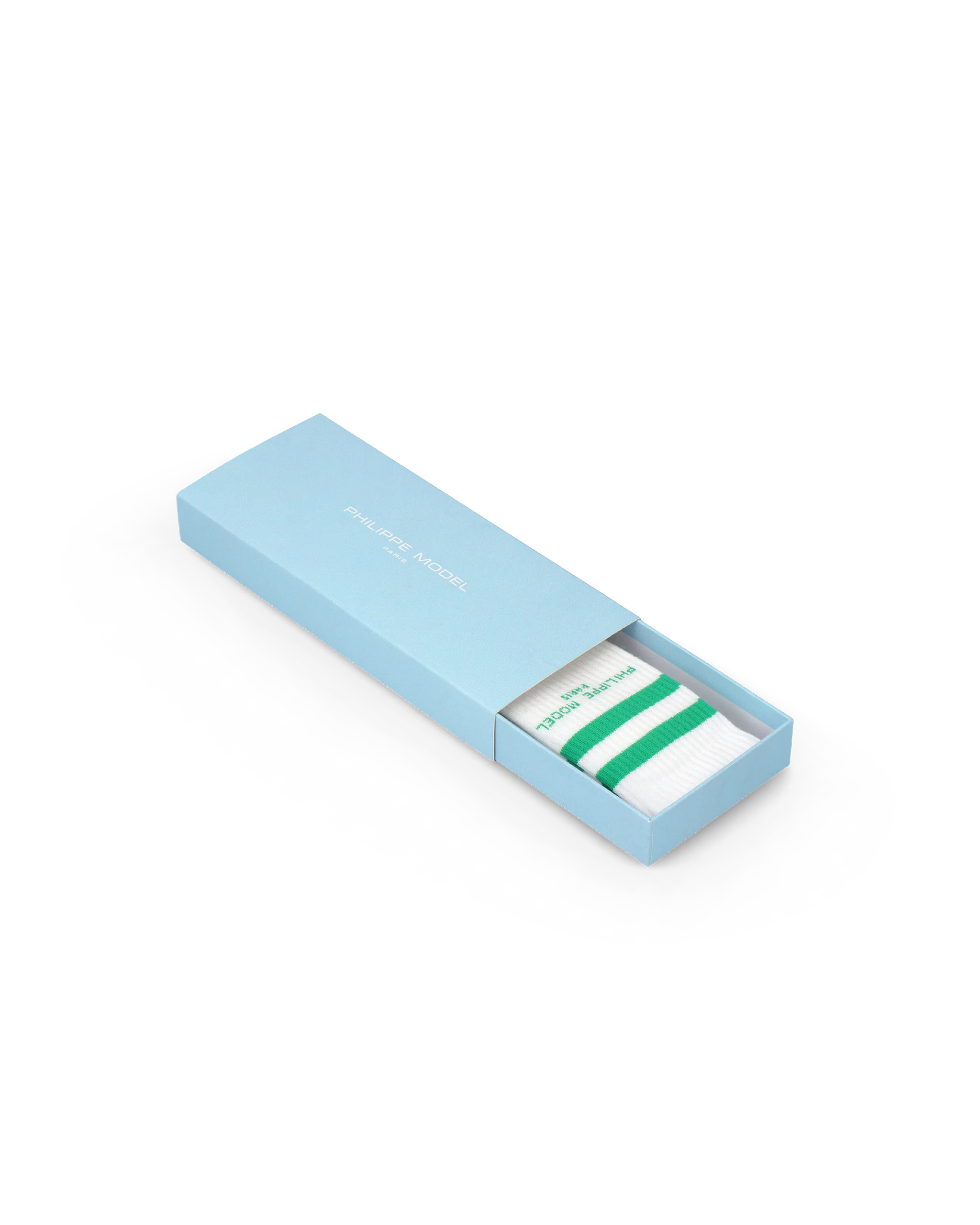 Socks in Cotton, White Green - Image 2